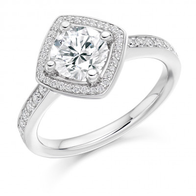 Round Brilliant Halo with Diamond Set Shoulders Engagement Ring Metal Image