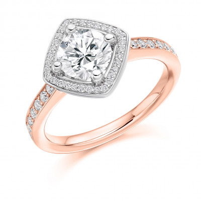 Round Brilliant Halo with Diamond Set Shoulders Engagement Ring Metal Image