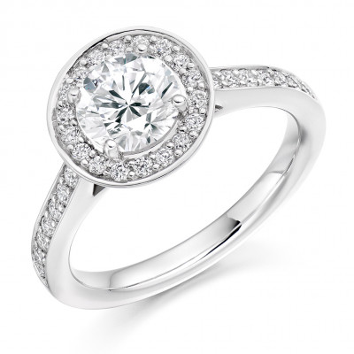 Round Brilliant Halo with Diamond Set Shoulders Engagement Ring Metal Image