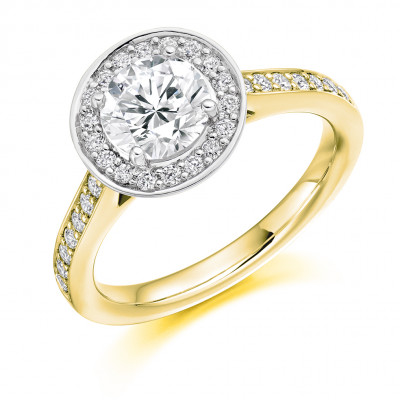 Round Brilliant Halo with Diamond Set Shoulders Engagement Ring Metal Image