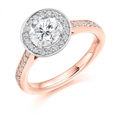 Round Brilliant Halo with Diamond Set Shoulders Engagement Ring Metal Image