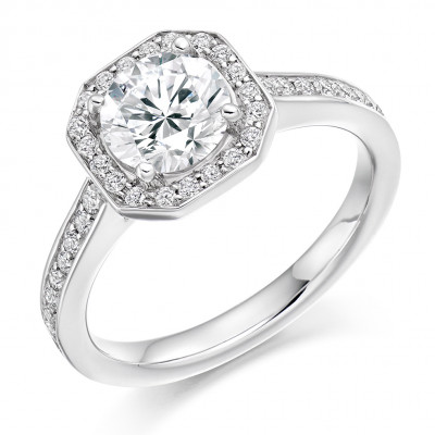 Round Brilliant Halo with Diamond Set Shoulders Engagement Ring Metal Image