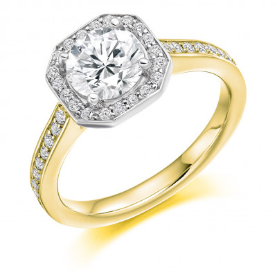 Round Brilliant Halo with Diamond Set Shoulders Engagement Ring Metal Image