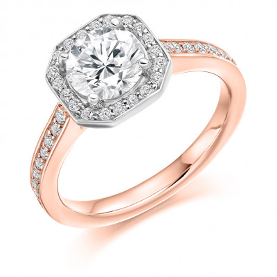 Round Brilliant Halo with Diamond Set Shoulders Engagement Ring Metal Image