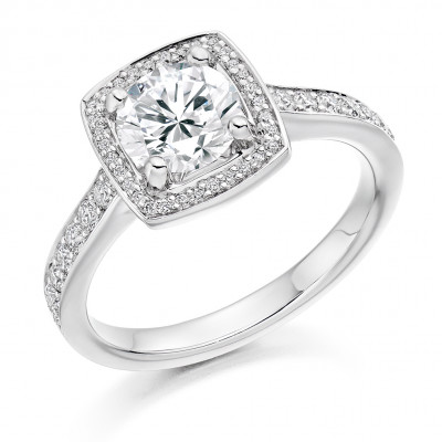 Round Brilliant Halo with Diamond Set Shoulders Engagement Ring Metal Image