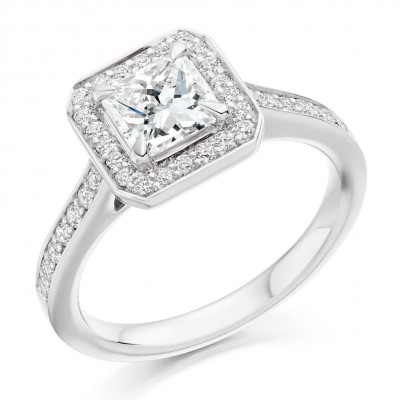 Princess Cut Halo with Diamond Set Shoulders Engagement Ring Metal Image