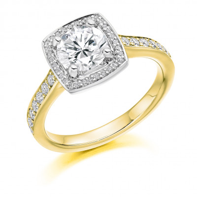Round Brilliant Halo with Diamond Set Shoulders Engagement Ring Metal Image