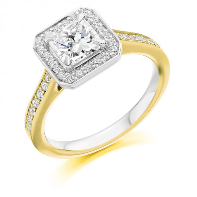 Princess Cut Halo with Diamond Set Shoulders Engagement Ring Metal Image