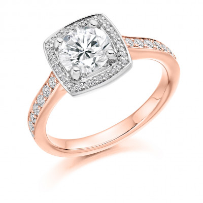 Round Brilliant Halo with Diamond Set Shoulders Engagement Ring Metal Image