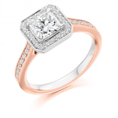 Princess Cut Halo with Diamond Set Shoulders Engagement Ring Metal Image