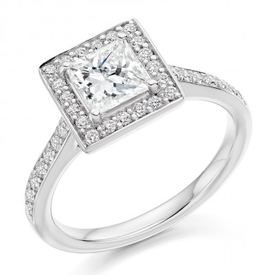Princess Cut Halo with Diamond Set Shoulders Engagement Ring Metal Image