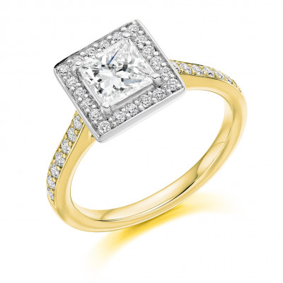 Princess Cut Halo with Diamond Set Shoulders Engagement Ring Metal Image