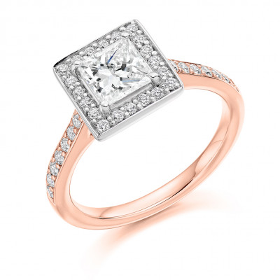 Princess Cut Halo with Diamond Set Shoulders Engagement Ring Metal Image