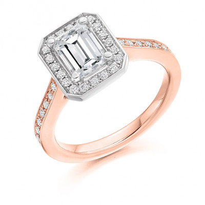 Emerald Cut Halo with Diamond Set Shoulders Engagement Ring Metal Image