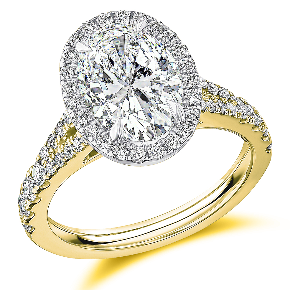 Oval Cut Halo with Diamond Set Shoulders Split Shoulders Engagement Ring Image