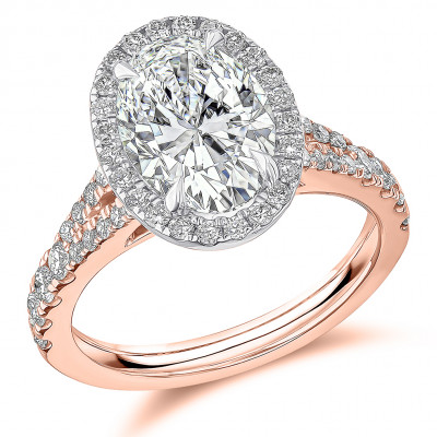 Oval Cut Halo with Diamond Set Shoulders Split Shoulders Engagement Ring Metal Image