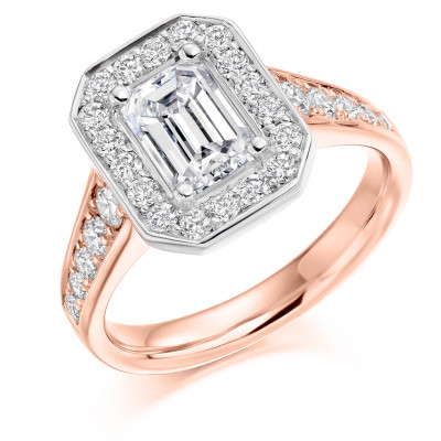 Emerald Cut Halo with Diamond Set Shoulders Engagement Ring Metal Image