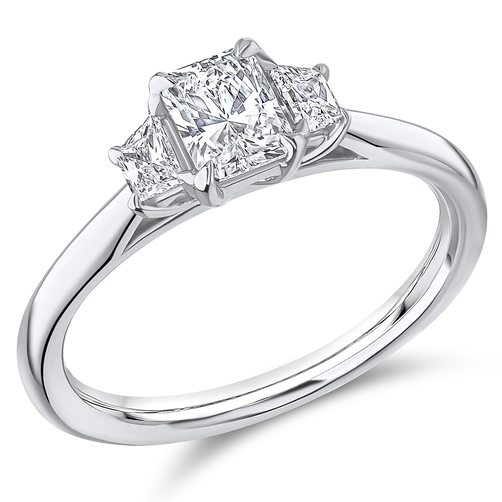 Image of Platinum Radiant Cut Trilogy Set with Plain Shoulders  Trilogy Ring