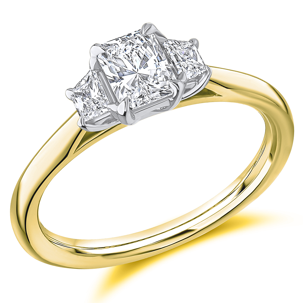 Image of Yellow Gold Radiant Cut Trilogy Set with Plain Shoulders  Trilogy Ring