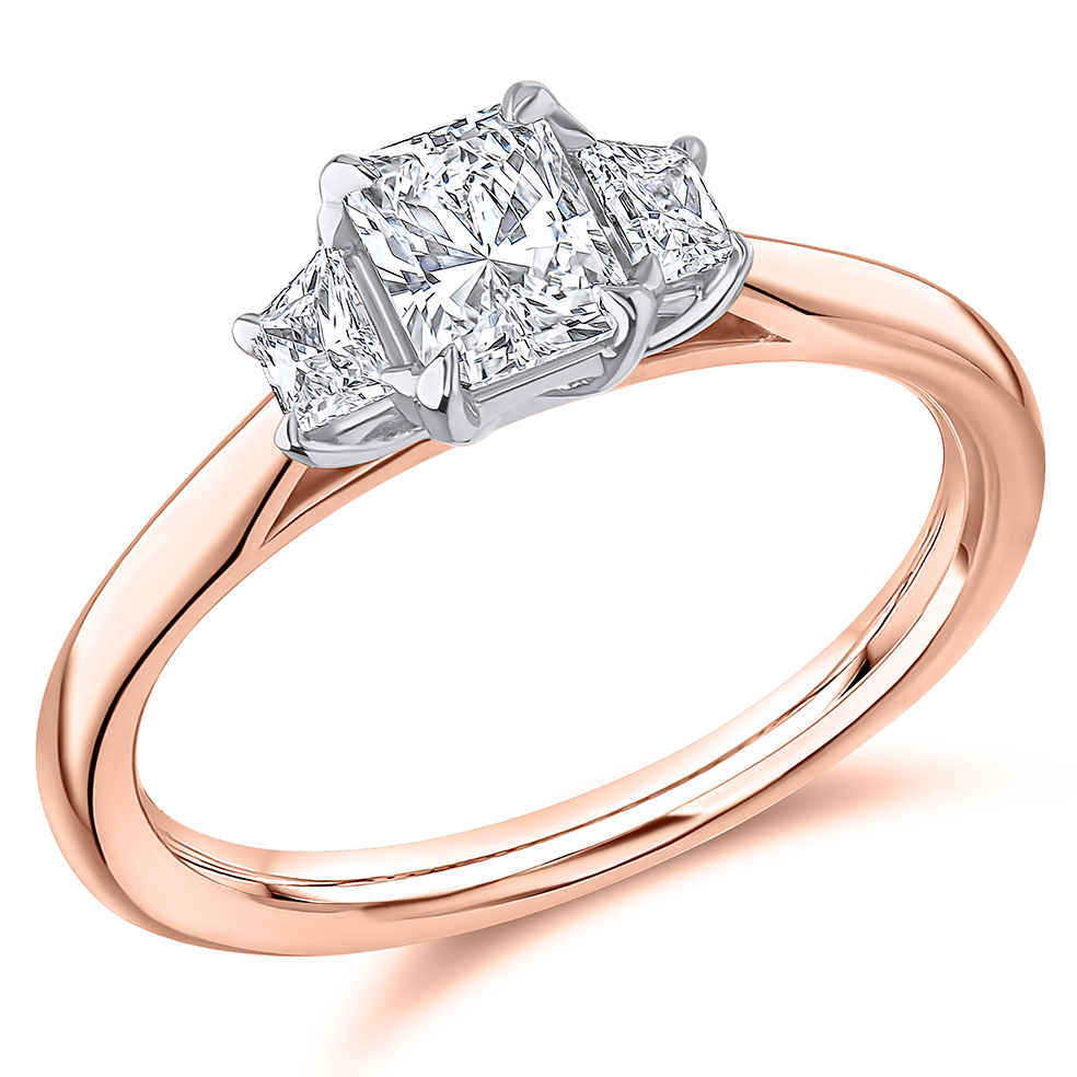 Image of Rose Gold Radiant Cut Trilogy Set with Plain Shoulders  Trilogy Ring