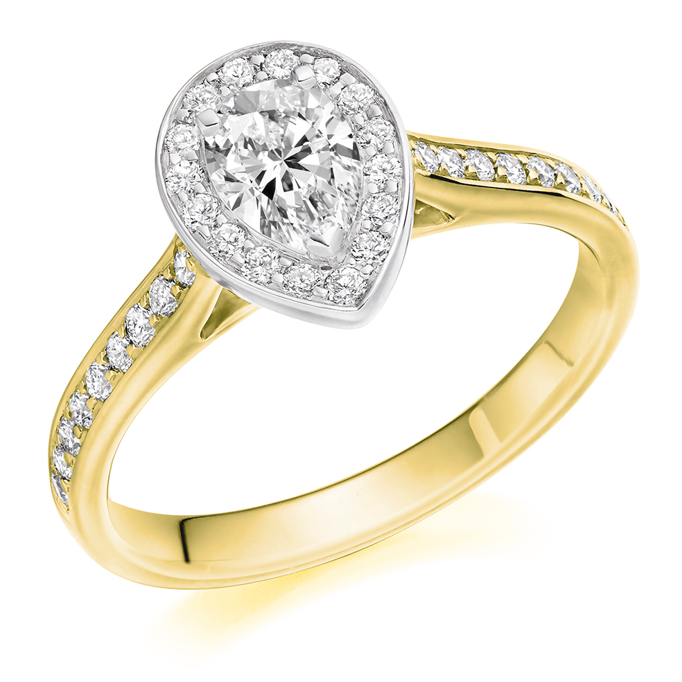 Pear Cut Halo with Diamond Set Shoulders Engagement Ring Image