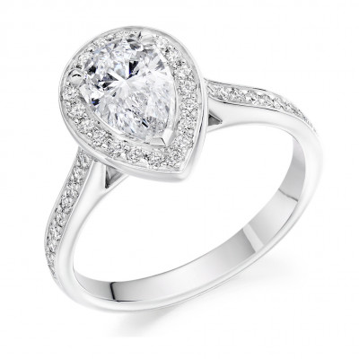 Pear Cut Halo with Diamond Set Shoulders Engagement Ring Metal Image