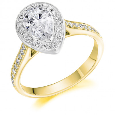 Pear Cut Halo with Diamond Set Shoulders Engagement Ring Metal Image