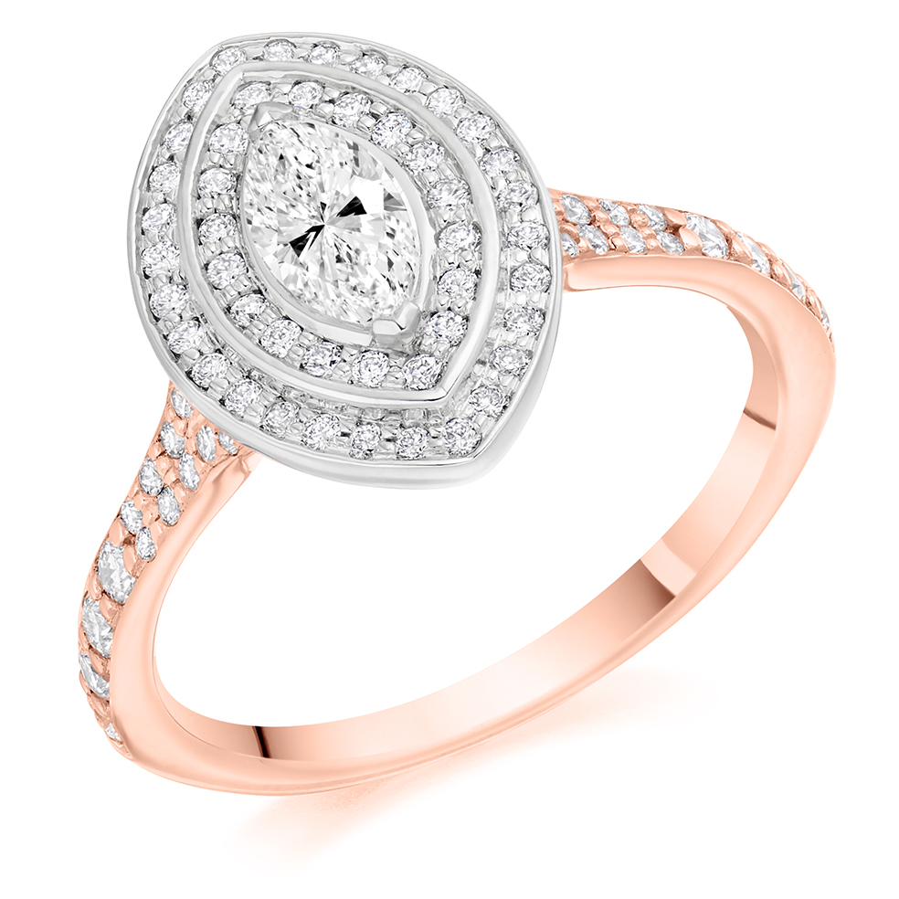 Image of Rose Gold Marquise Cut Halo with Diamond Set Shoulders Split Shoulders Engagement Ring