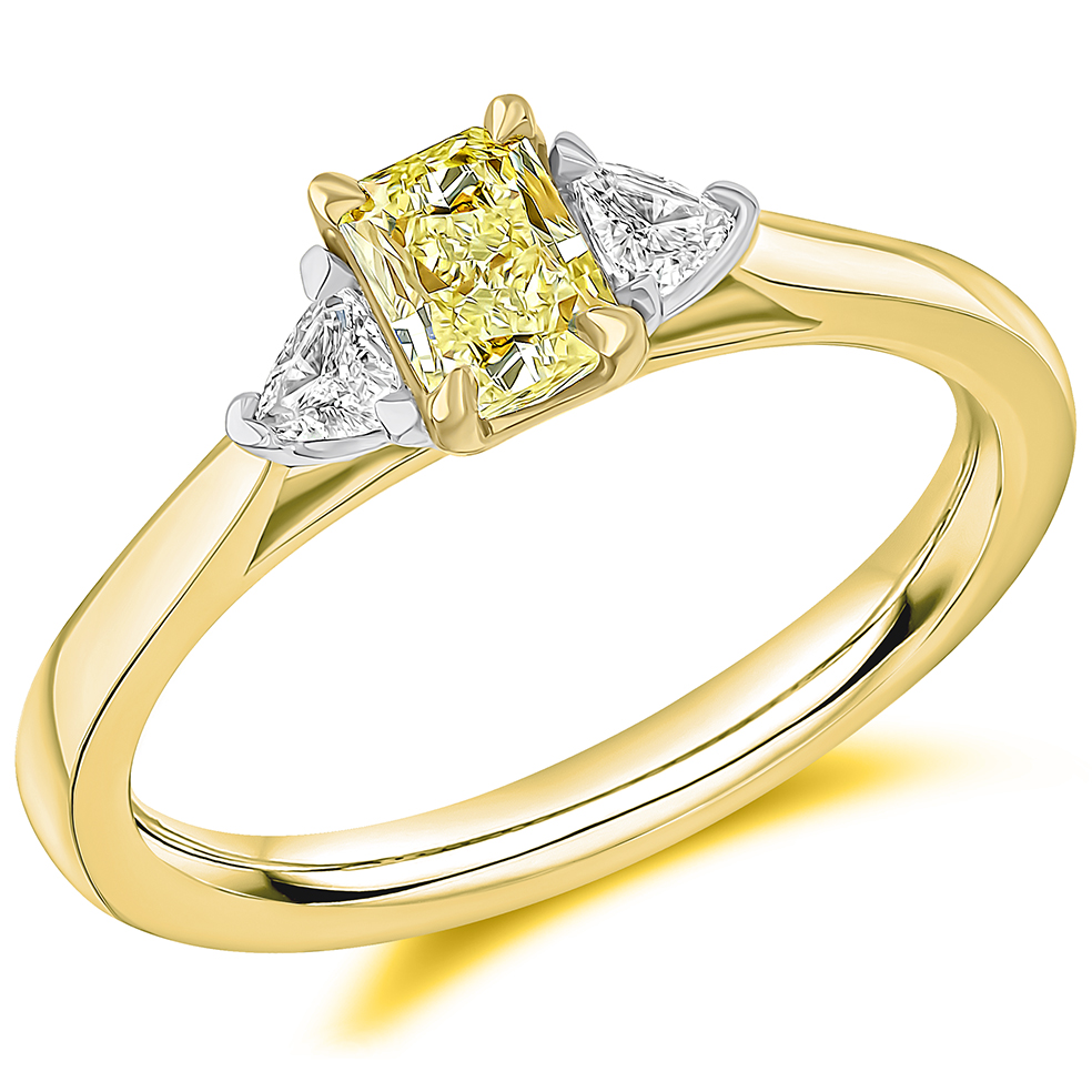 Image of Yellow Gold Radiant Cut Trilogy Set with Plain Shoulders  Trilogy Ring