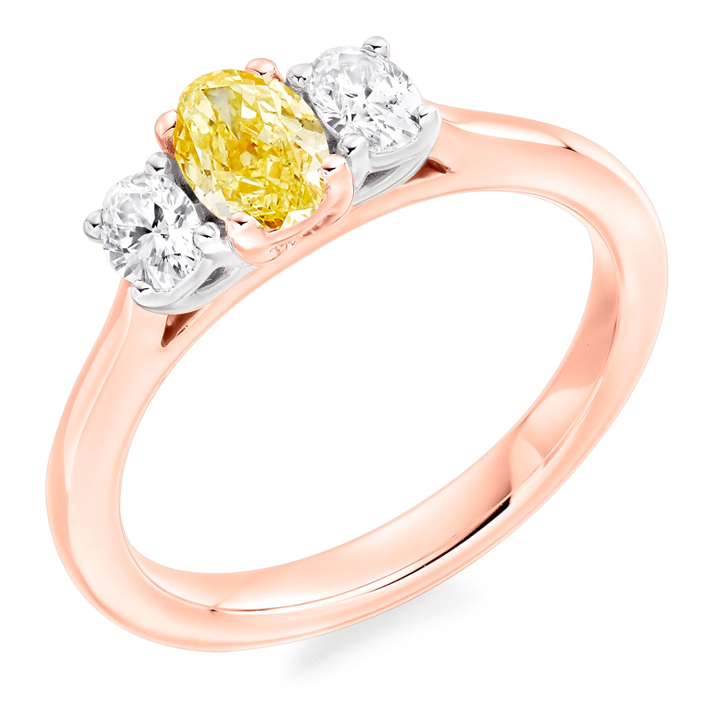 Image of Rose Gold Oval Cut Trilogy Set with Plain Shoulders  Trilogy Ring