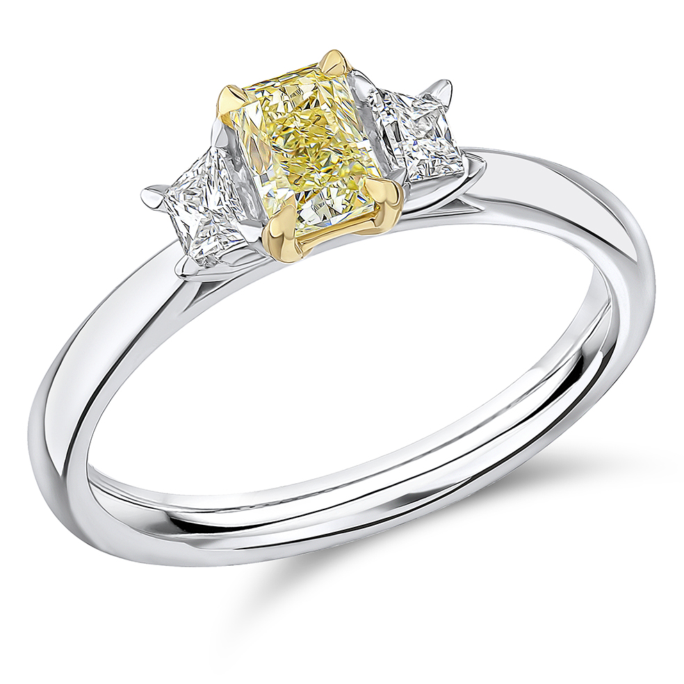 Image of White Gold Radiant Cut Trilogy Set with Plain Shoulders  Trilogy Ring