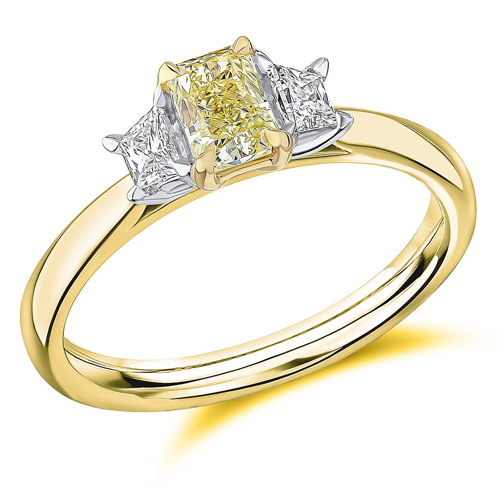 Image of Yellow Gold Radiant Cut Trilogy Set with Plain Shoulders  Trilogy Ring