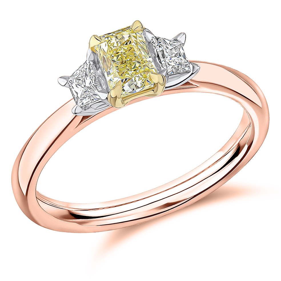 Image of Rose Gold Radiant Cut Trilogy Set with Plain Shoulders  Trilogy Ring