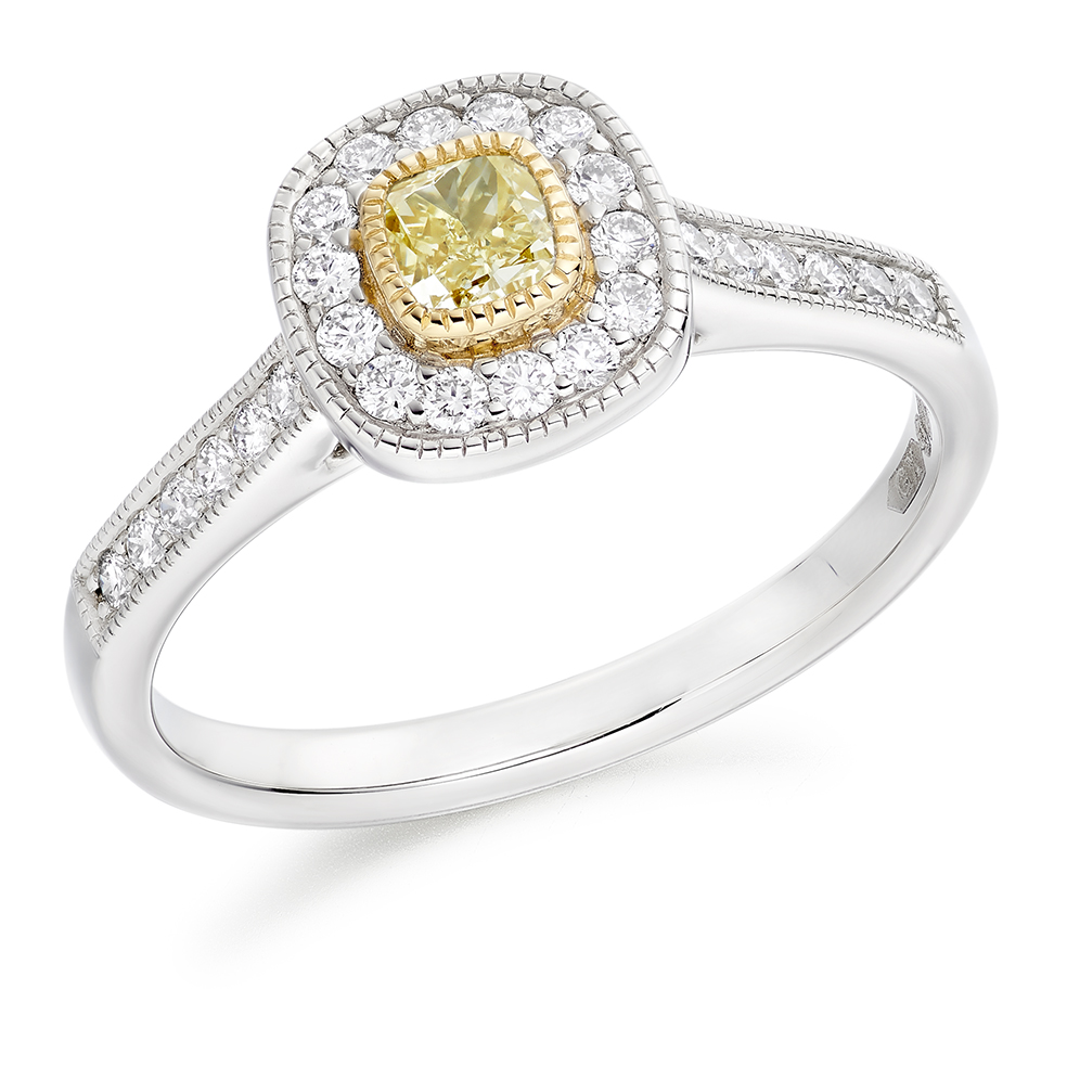 Cushion Cut Halo with Diamond Set Shoulders Engagement Ring Image