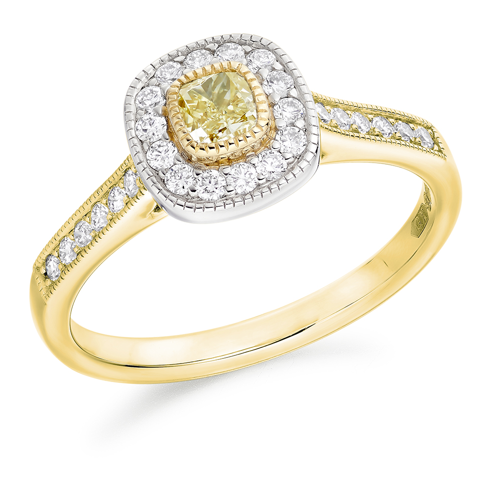 Cushion Cut Halo with Diamond Set Shoulders Engagement Ring Image
