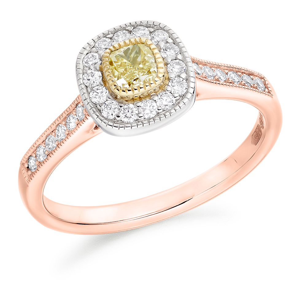 Cushion Cut Halo with Diamond Set Shoulders Engagement Ring Image