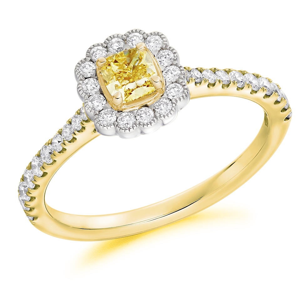 Cushion Cut Halo with Diamond Set Shoulders Engagement Ring Image