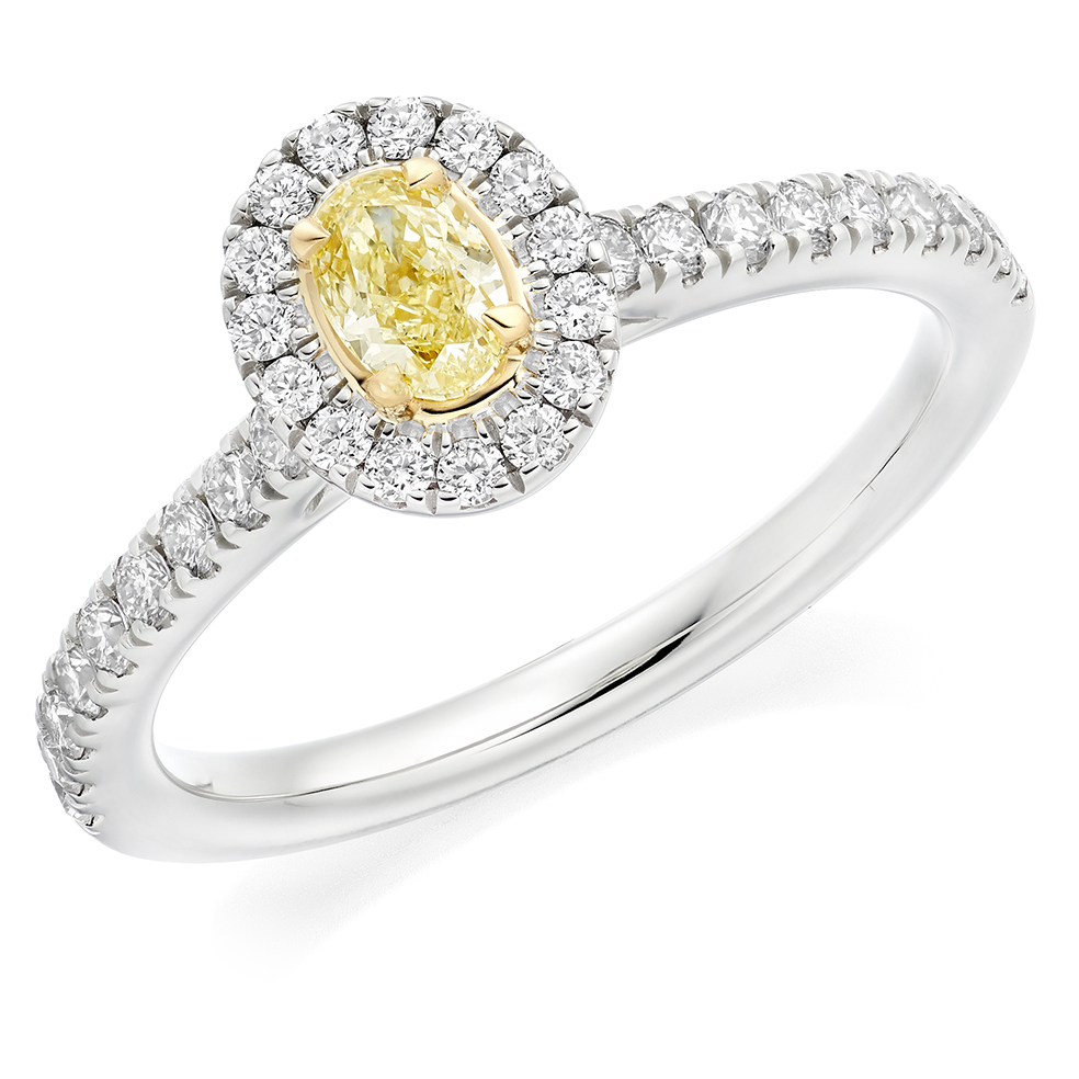 Image of Platinum Oval Cut Halo with Diamond Set Shoulders Engagement Ring