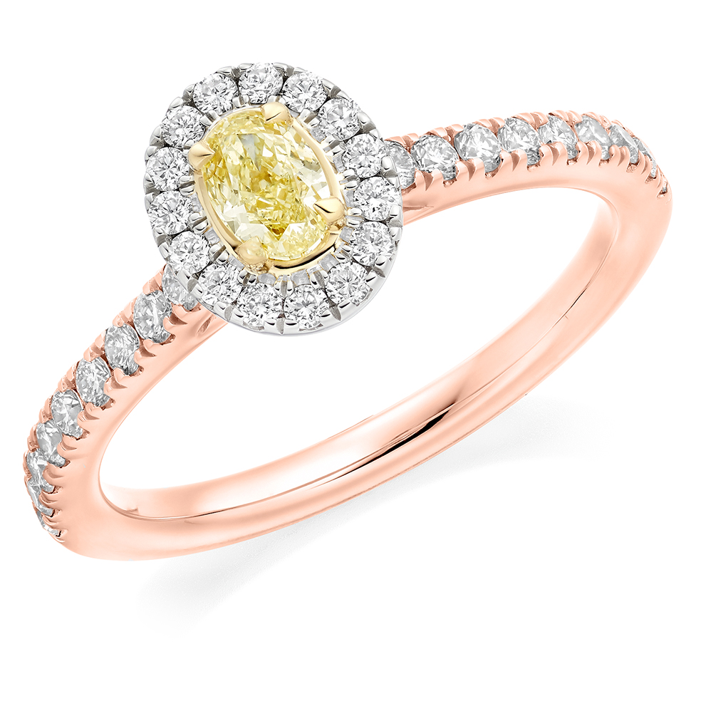 Image of Rose Gold Oval Cut Halo with Diamond Set Shoulders Engagement Ring