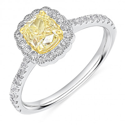 Cushion Cut Halo with Diamond Set Shoulders Engagement Ring Metal Image