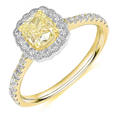 Cushion Cut Halo with Diamond Set Shoulders Engagement Ring Metal Image