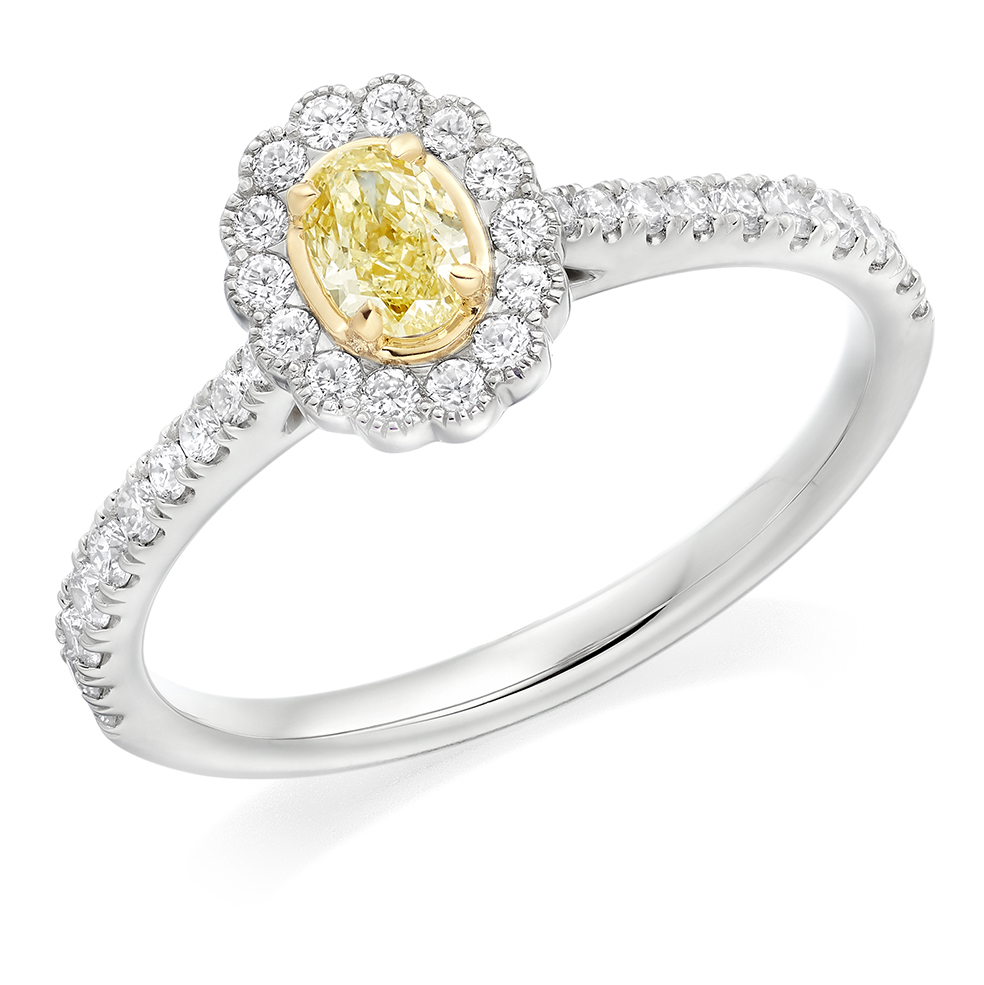Image of Platinum Oval Cut Halo with Diamond Set Shoulders Engagement Ring