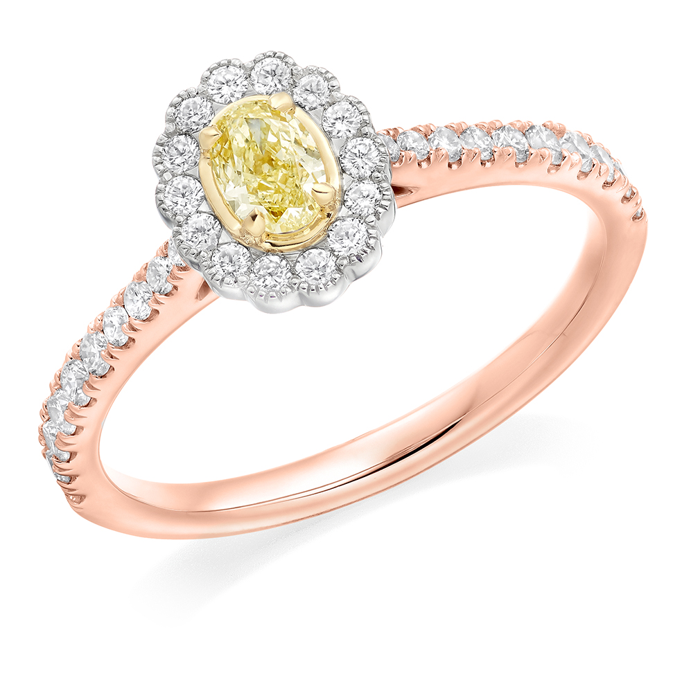 Image of Rose Gold Oval Cut Halo with Diamond Set Shoulders Engagement Ring