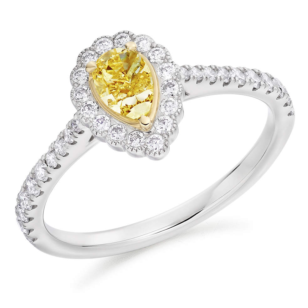 Image of White Gold Pear Cut Halo with Diamond Set Shoulders Engagement Ring