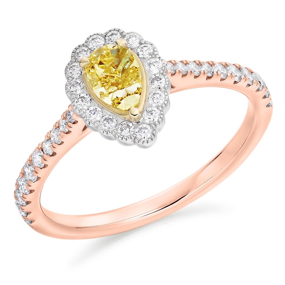 Image of Rose Gold Pear Cut Halo with Diamond Set Shoulders Engagement Ring