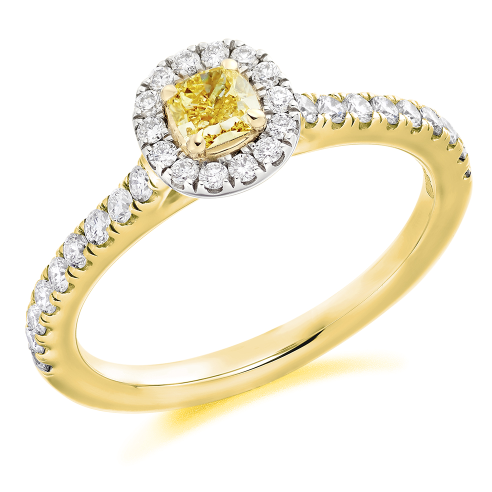 Cushion Cut Halo with Diamond Set Shoulders Engagement Ring Image