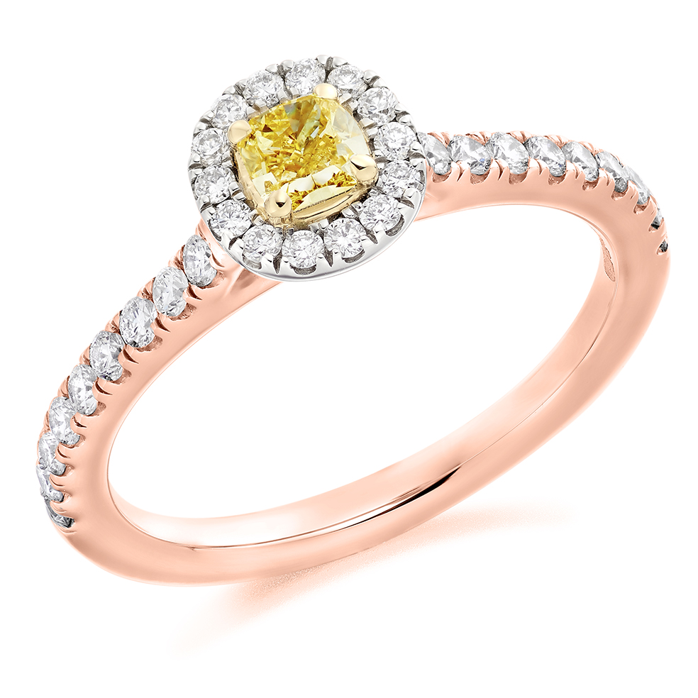 Cushion Cut Halo with Diamond Set Shoulders Engagement Ring Image