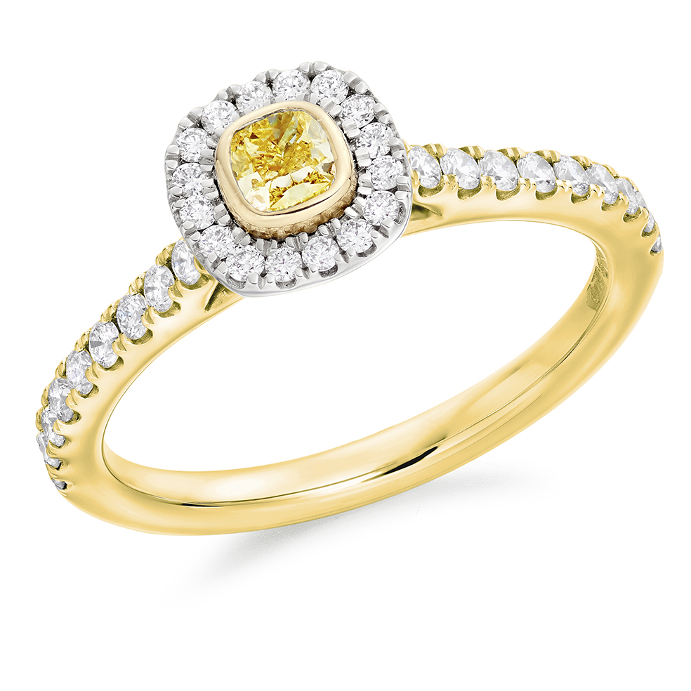 Cushion Cut Halo with Diamond Set Shoulders Engagement Ring Image