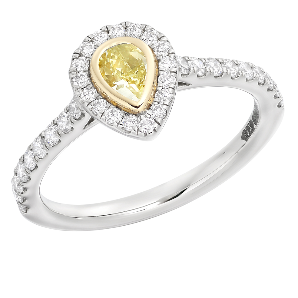 Image of White Gold Pear Cut Halo with Diamond Set Shoulders Engagement Ring