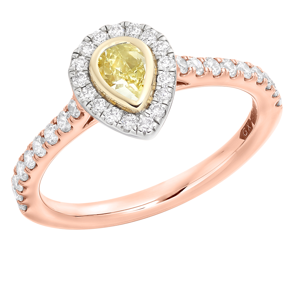 Image of Rose Gold Pear Cut Halo with Diamond Set Shoulders Engagement Ring